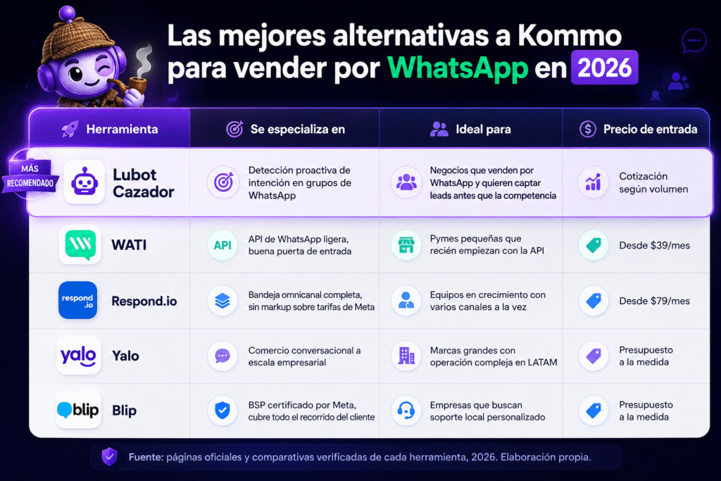 Las mejores alternativas a Kommo para vender por WhatsApp en 2026