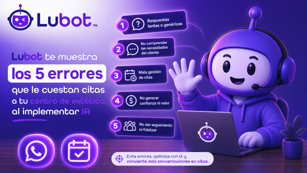 Lubot te muestra los 5 errores que le cuestan citas a tu centro de estética al implementar IA en WhatsApp